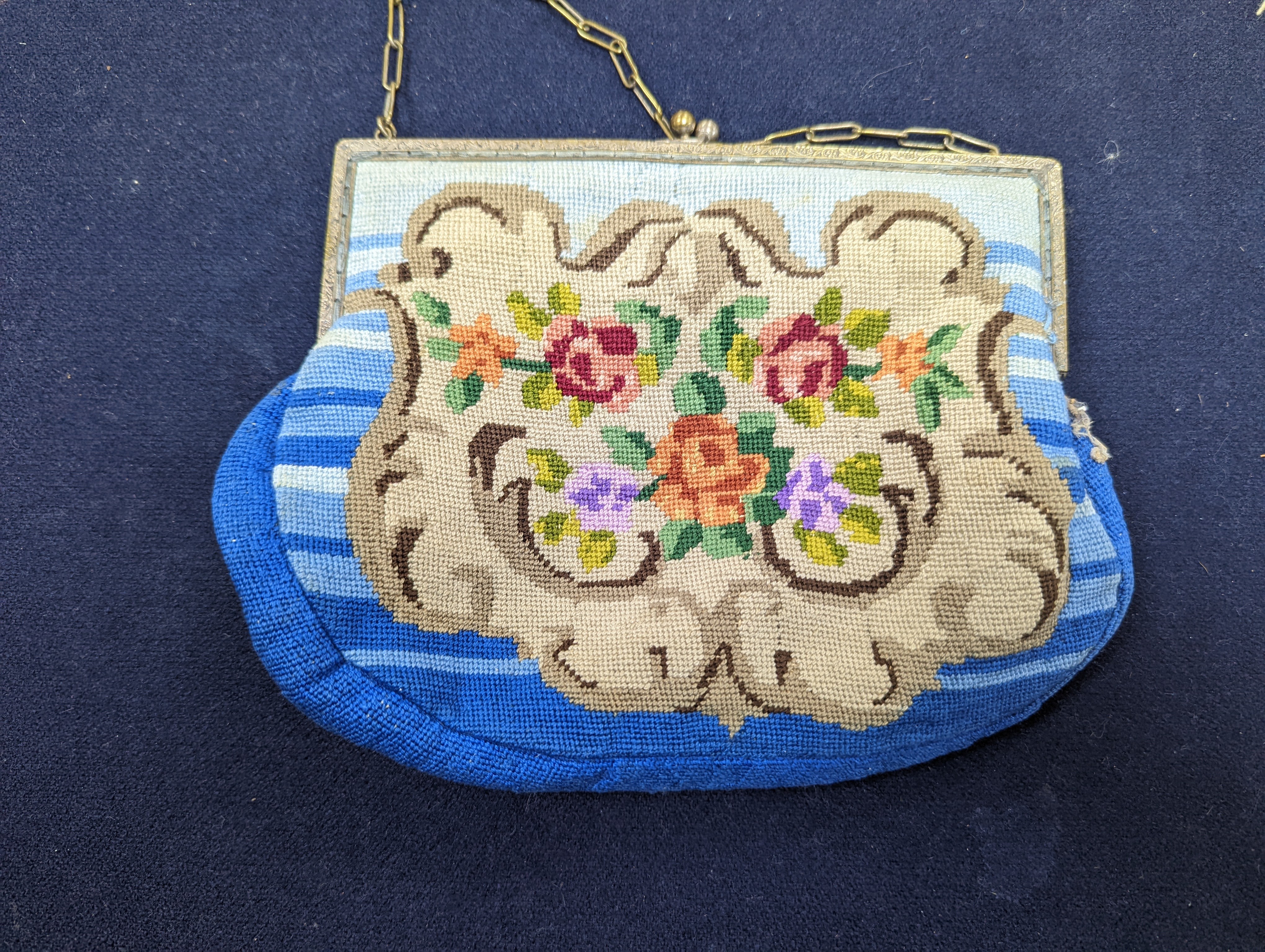 A fine tapestry clutch bag together with a collection of beaded petit point and lurex evening bags (7)